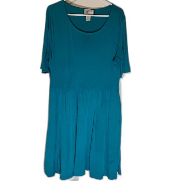 Mary McFadden Dress XL Blue Scoop Neck Half Sleeve Pockets Business Casual - Picture 2 of 6